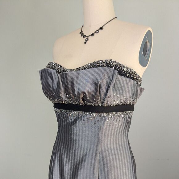 Vintage Flirt Prom Dress Maxi Gown 10 Silver Gray Y2K Corset Fairy Goth Glam - Picture 5 of 15